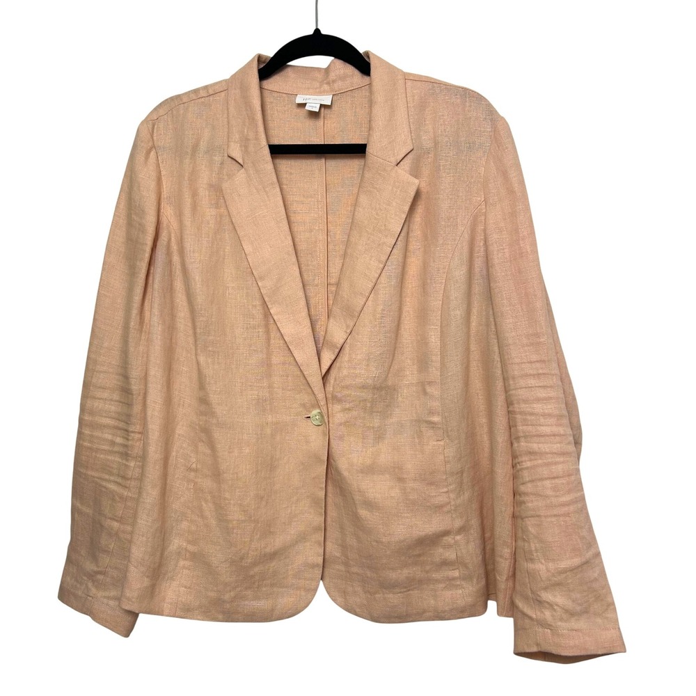 J Jill Love Linen Peach Pink Blazer Women's L Single Button Lightweight career
